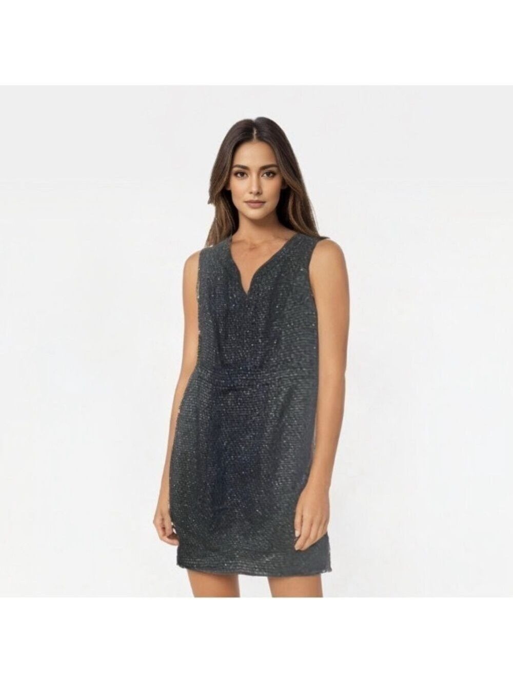 Liz Claiborne Tweed Dresses Size 10Blue Black Gold Sleeveless V Neck